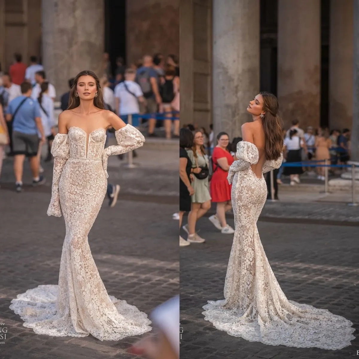 Sexy dentelle sirène robes De mariée chérie à manches longues plage robe De mariée Boho pays Berta 2023 dos nu Vestido De Novia