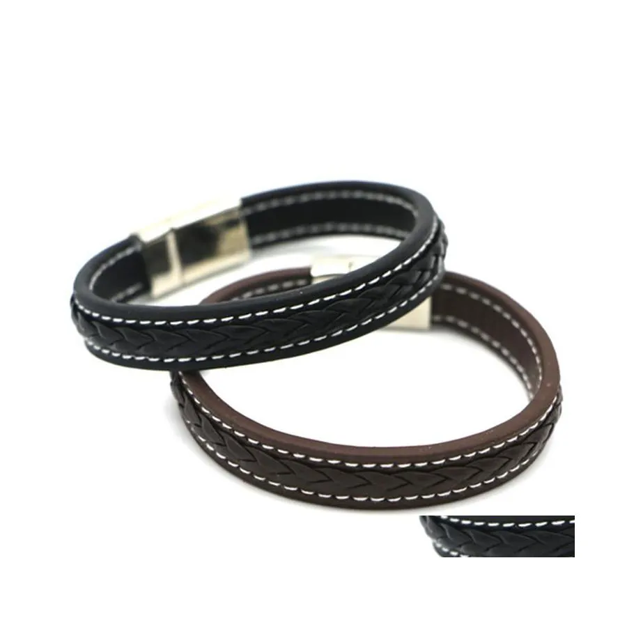 Cuff Korean Version Of Highgrade Simple Leather Woven Bracelet Fashion Classic Punk Tide Male Titanium Steel Jewelry Drop Delivery Br Dhbdh