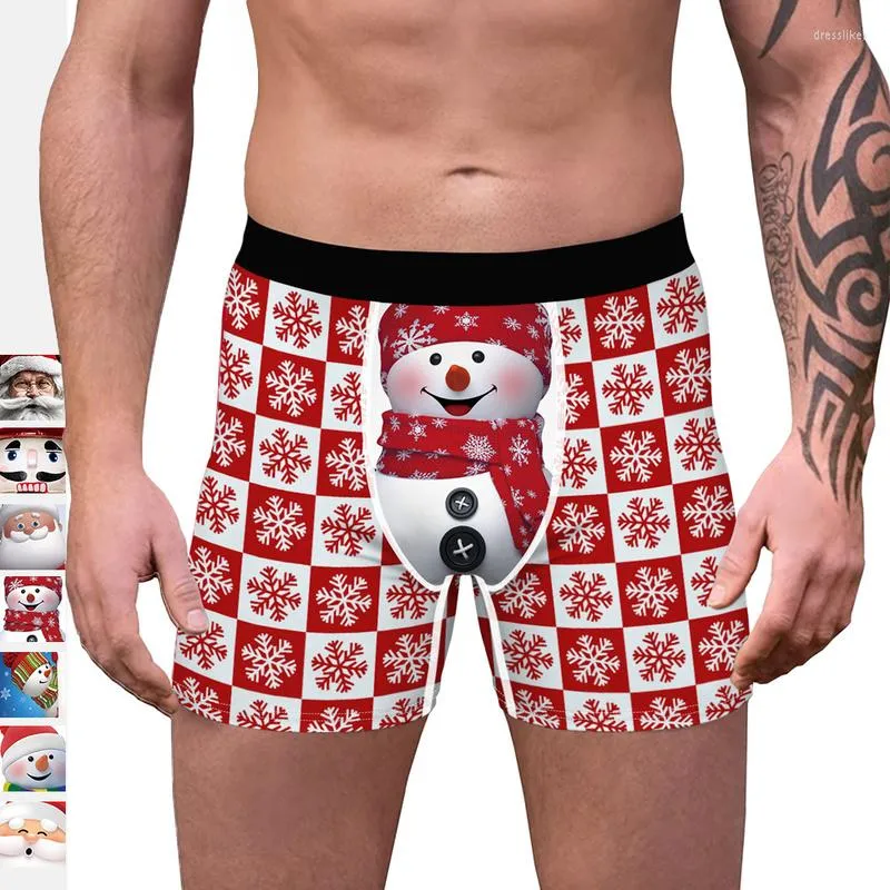 Mutande Intimo da uomo Pantaloni da notte Boxer stampati di Natale Calzoncillos Hombre Sexy Bugle Pouch Boxer Mutandine Taglie forti