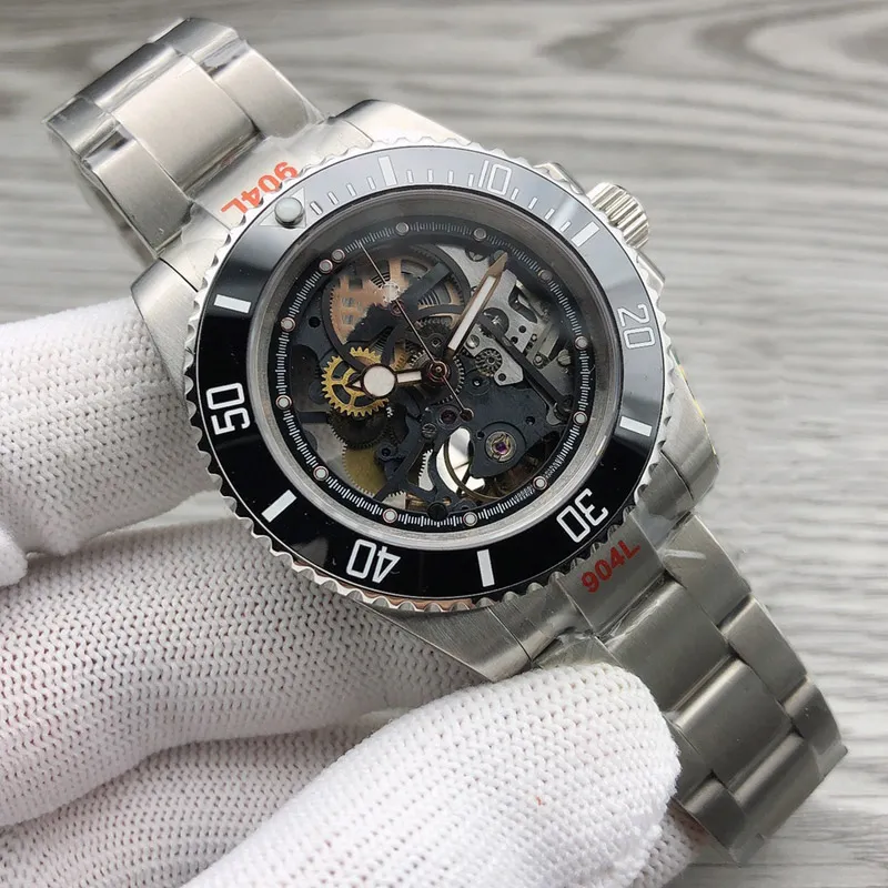 ホローウォッチメンズウォッチ自動機械式時計ファッション腕時計サファイアステンレススチールストラップラミネーな腕時計