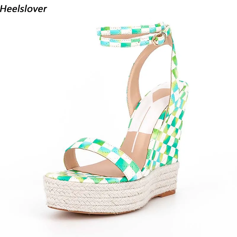 Heellover Handmade Women Summer Sandalen Wedges Heels Open teen Mooi oranje groene casual schoenen Ladies US Maat 5-13