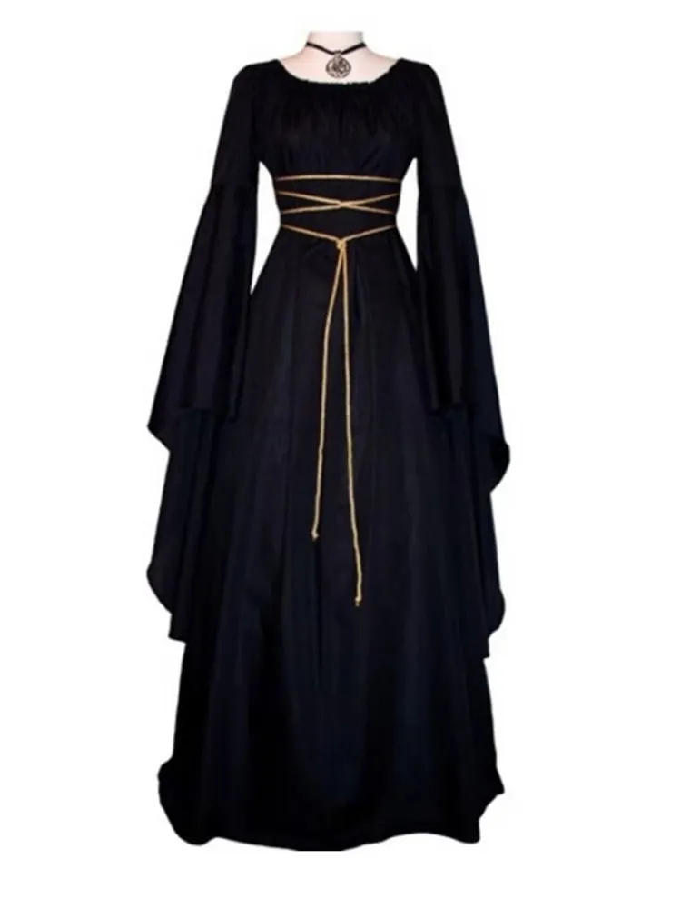 Lässige Kleider Vintage-Stil Frauen mittelalterliche Gothic bodenlangen Cosplay Retro langes Kleid Frau Kleidung 230130