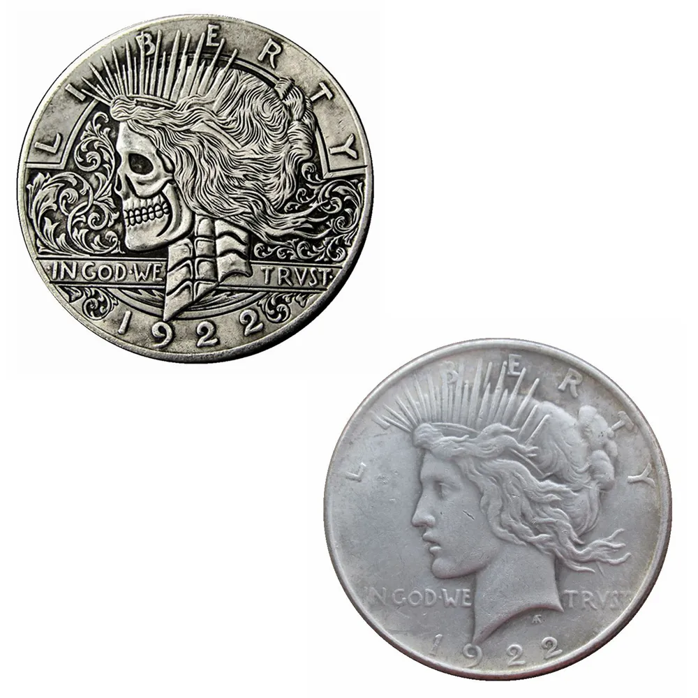Hobo Coins USA Peace Dollar Hand Careved Skull Zombie Skeleton Copy Coins Metal Crafts Special Gifts＃0042