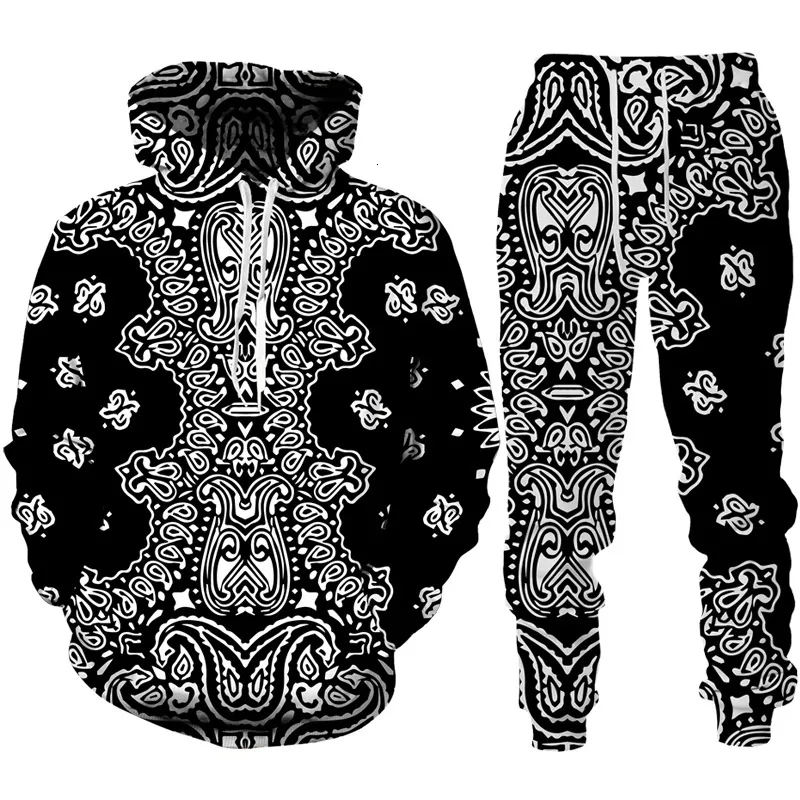 Heren Trainingspakken Vintage Patroon 3D Print Mannen/Vrouwen Kleding Pak Etnische Stijl Hoodie Broeken 2 Delige Set Casual Outfit Paar Sportkleding Trainingspak 230130