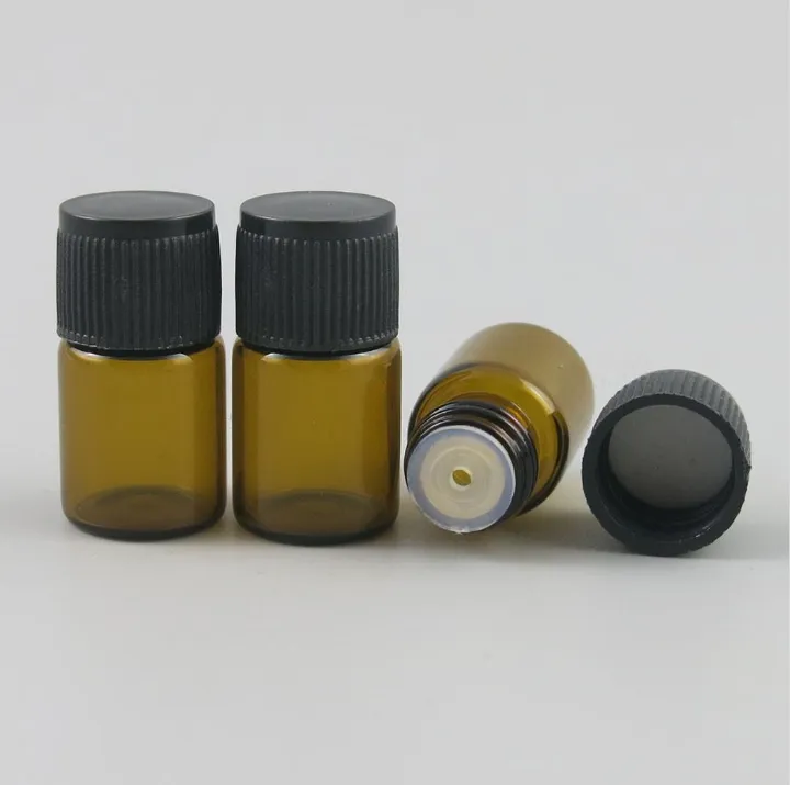 100pcs 2ML Mini Amber Glass Essential Oil Bottle Empty Orifice Reducer cap Brwon Glass Vials Small Glass Bottle for liquid