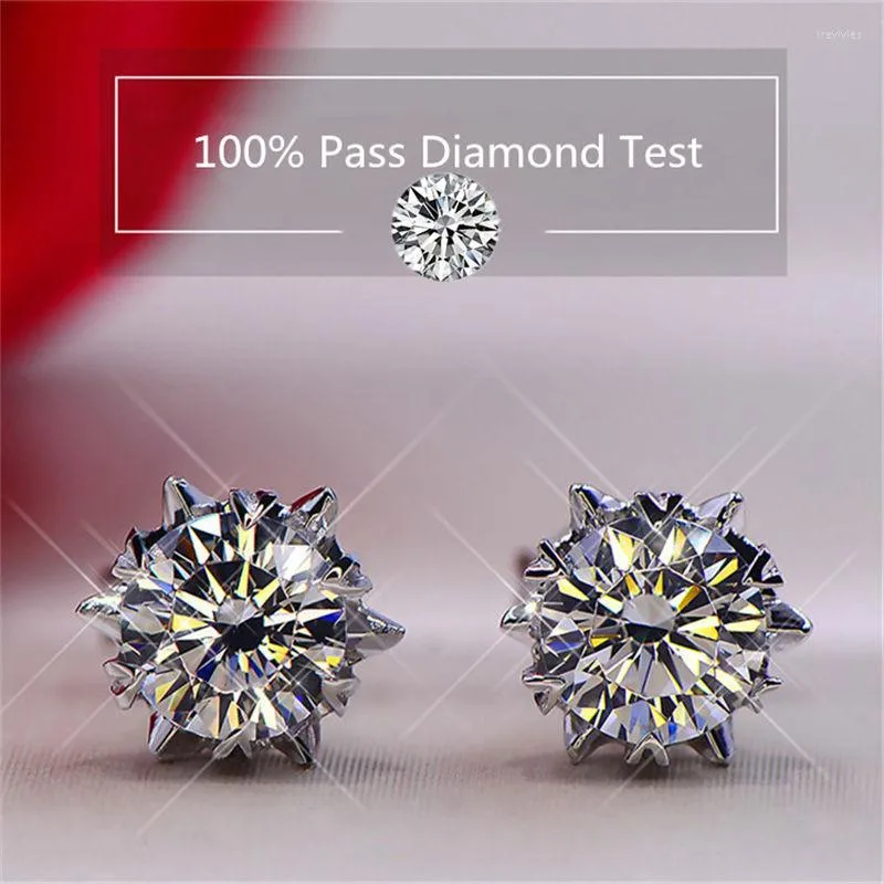 أقراط مسمار Inbeaut Real 925 Silver Cut Total 2 Ct D Color Pass Test Diamond Test Moissanite Snowflake Moissnaite Jewelry