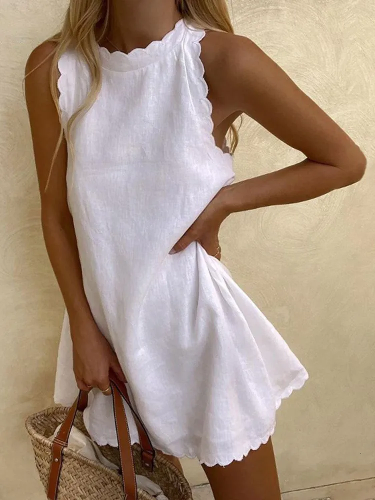 الفساتين غير الرسمية الصيف مثير أكمام ألين درس أونك القطن حلو مصغرة مصغرة أزياء بيضاء شاطئ امرأة صان