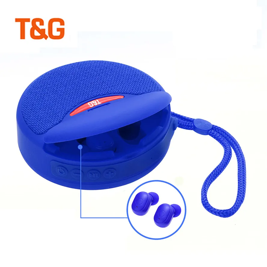 TG808 Sports Wireless BT Speaker with Earbuds Portable Soundbox Bluetooth Earphone Charging Box 2 in 1 Stereo Sound Headphone Loudspeaker