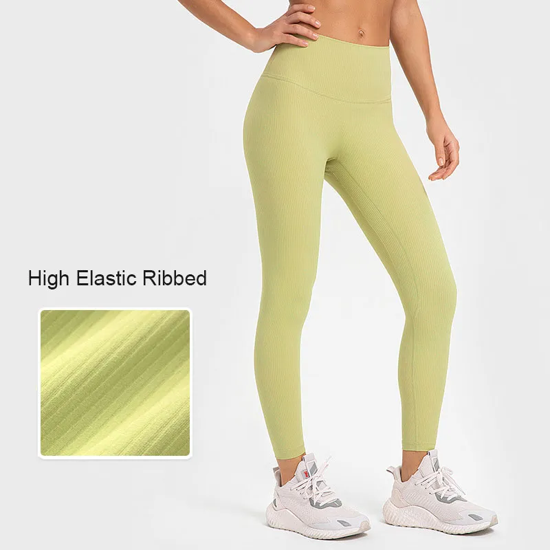 L362 Ribbade High-Rise Byx Yoga Byxor Har T-Line Nude Sense Leggings Smörmjuka löpartight träningsbyxor Dambyxor