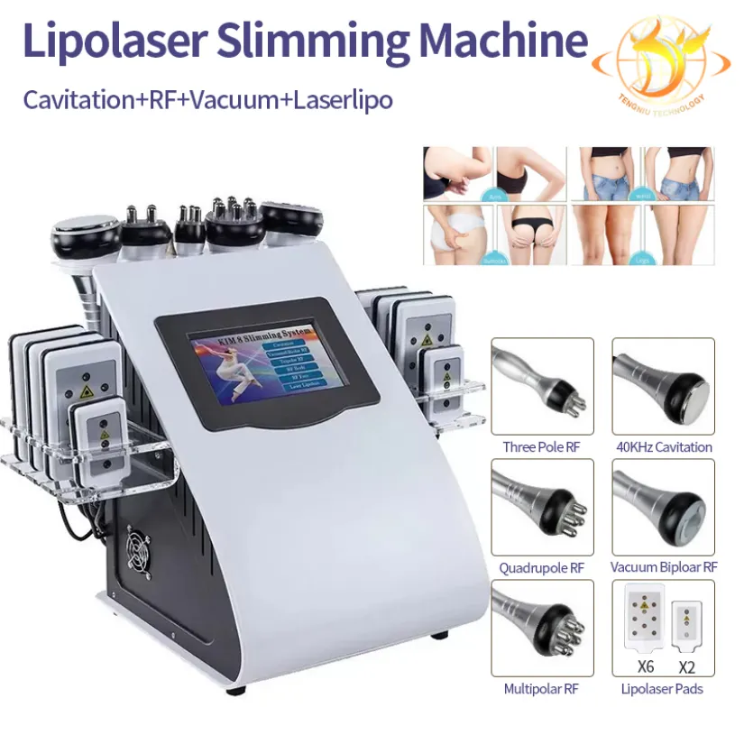 6 en 1 Face Lift Rf Lipo Laser Cavitation Rf Machine de thérapie sous vide de levage de bout à bout