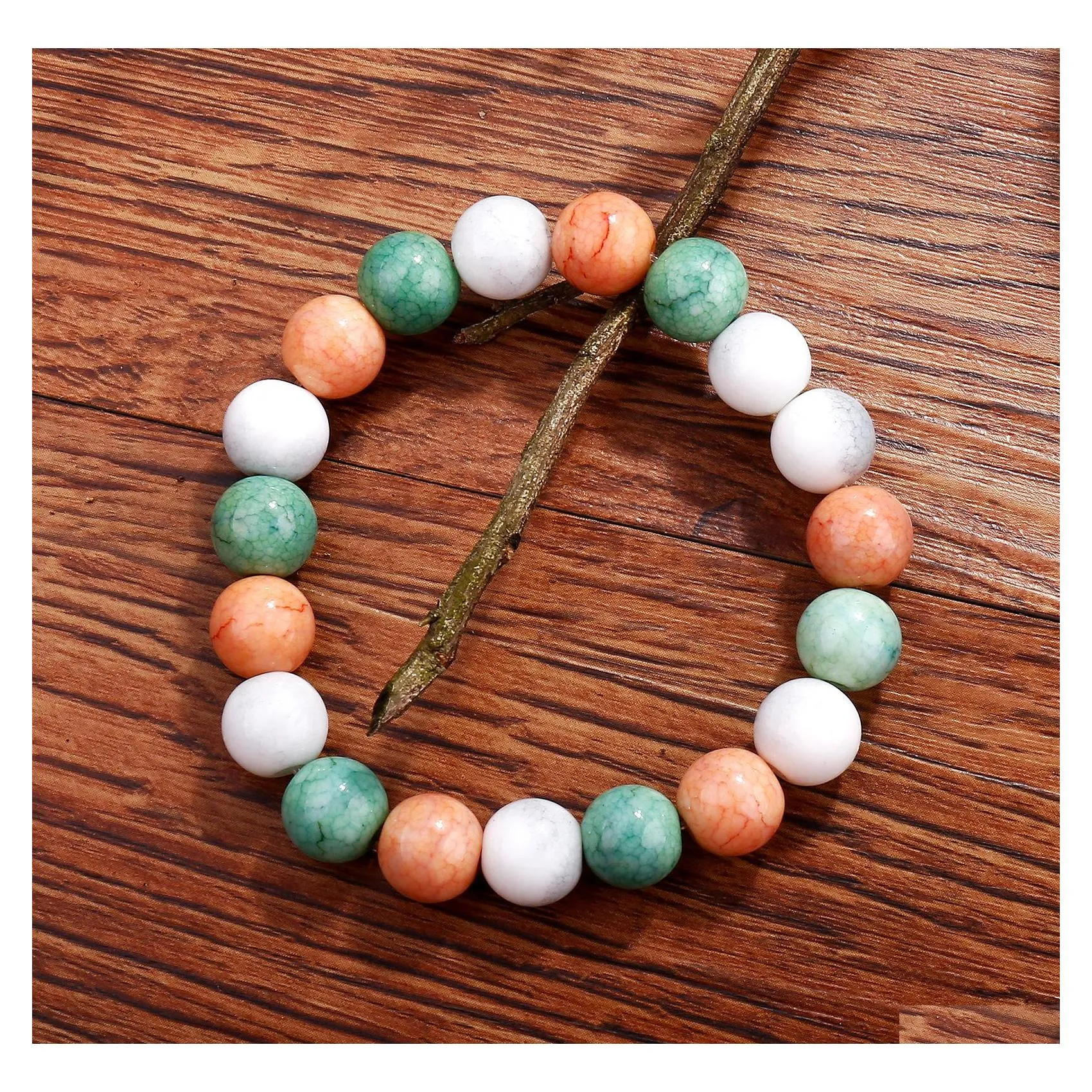 Natural Stone Link Chain Bracelet With 10mm Turquoise Bead