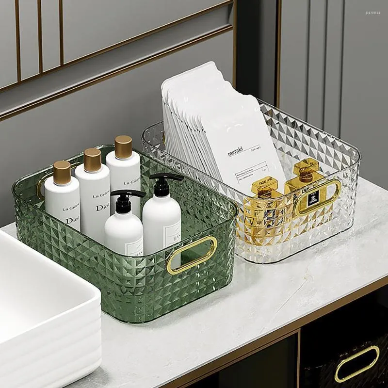 Boîtes de rangement Boîte poatable avec poignée Épaissie Cosmétiques Bijoux Panier Salle de bain Cuisine Organisateur de bureau