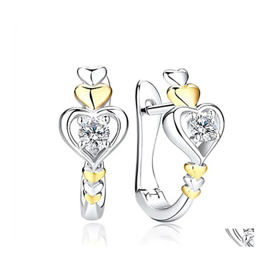 Charme Coeur Boucles D'oreilles Pour Les Femmes Bijoux Sier Boucle D'oreille Or Split Couleur Hearttoheart Stud Drop Delivery Dhklo