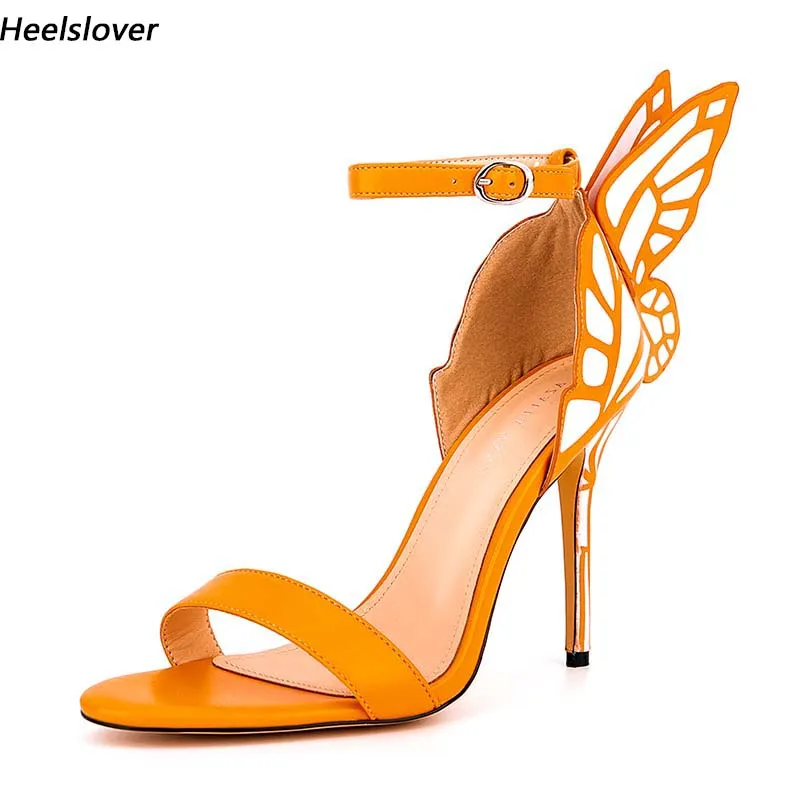 Heelslover Women Sandals Sandals Katwalk Butterflytyna Wysokie pięta Wspaniałe palce Blue Orange Party Buty panie rozmiar 5-13