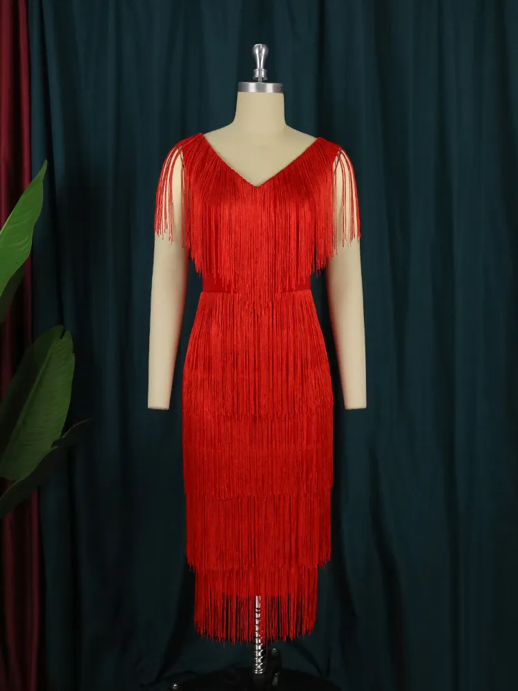 Plus size red fringe dress top