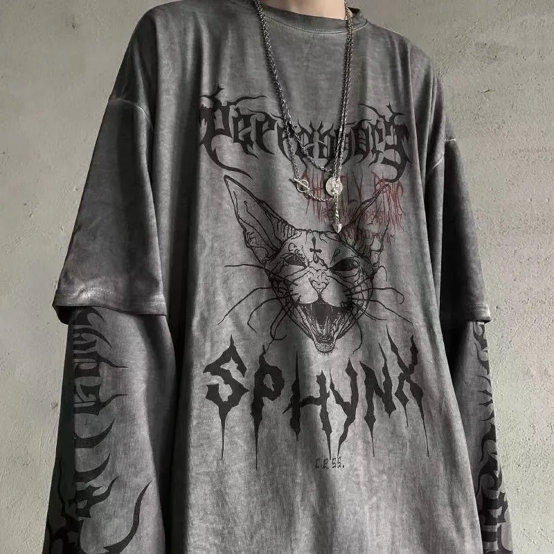 MEN'S LEOPARD ANIMAL PRINT V NECK T-SHIRT TOP GOTH PUNK EMO S, M, L, XL