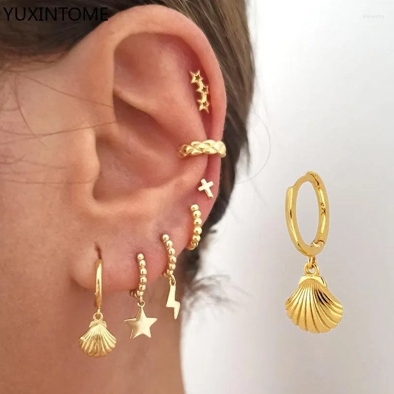 Hoop Earrings YUXINTOME 925 Sterling Silver Needle Summer Ocean Series Shell For Women Geometric Party Jewelry Accessories Gift