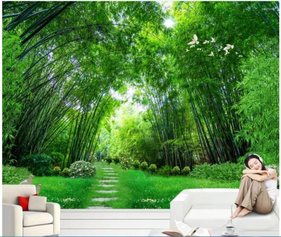 Sfondi 3d Wallpaper Personalizzato Po Murale Bamboo Forest Trail Home Decor Sfondo Soggiorno Murales Per Pareti 3 D
