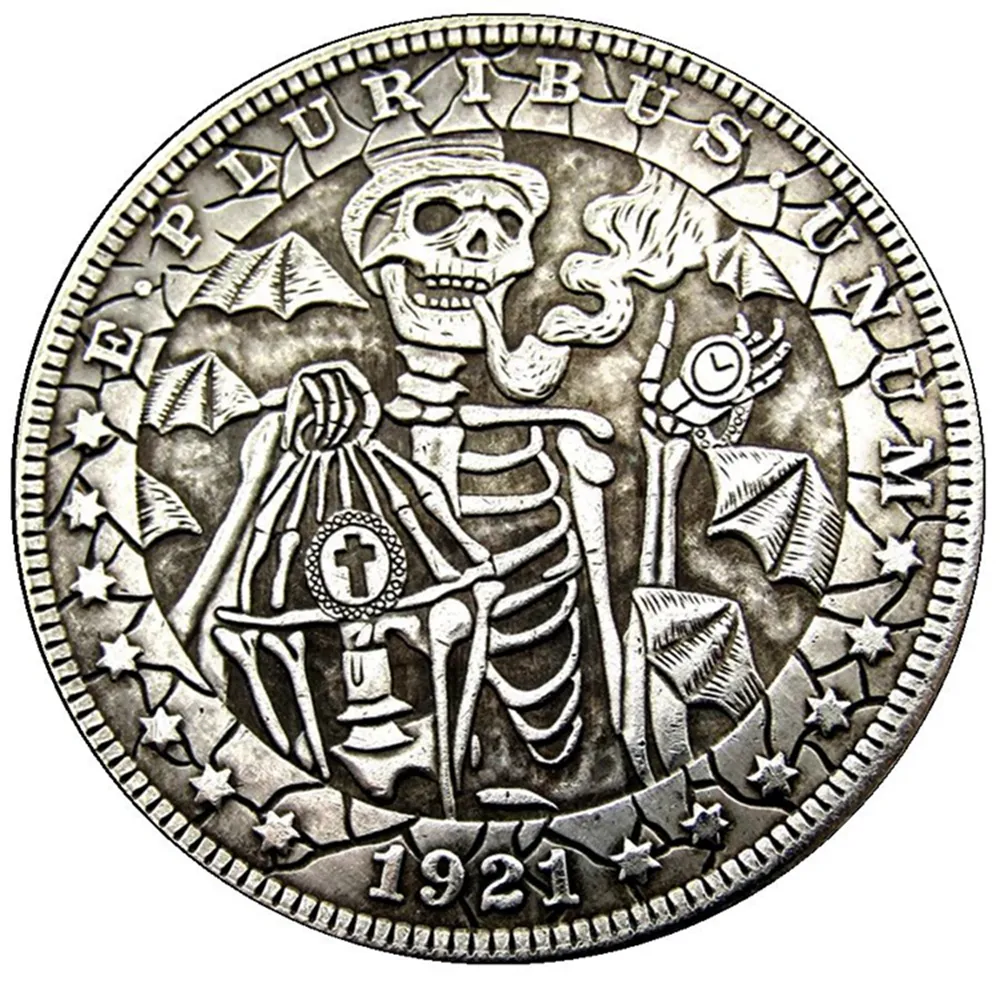 Hobo Coins USA Morgan Dollar Skull Zombie Skeletons Hand gesneden Copy Coins Metal Crafts Speciale geschenken #0027