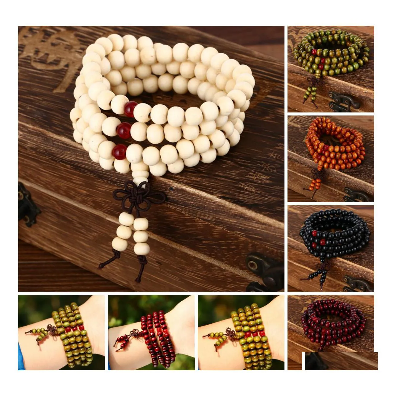 Charm Bracelets Bracelet Natural Sandalwood Buddhist Buddha Meditation Beads For Women Men Jewelry Prayer Mala Rosary Dh Drop Deliver Dhlxa