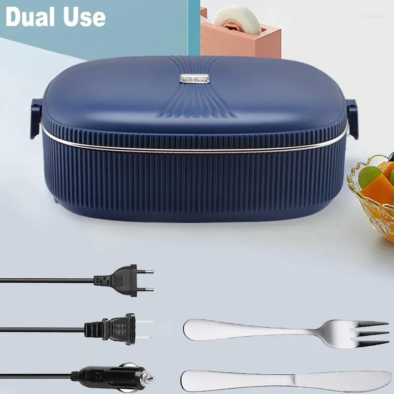 Dinnerware Sets Dual Use 2 In1 Home Car Electric Heated Lunch Box 220V 110V 24V 12V Picnic Portable Truck Office Warmer Heating