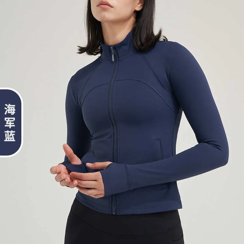 LU-51 chaqueta de Yoga para mujer, abrigo corto con cremallera para correr, Fitness, suéter corto, ropa de gimnasio, Top deportivo de manga larga a la moda de secado rápido