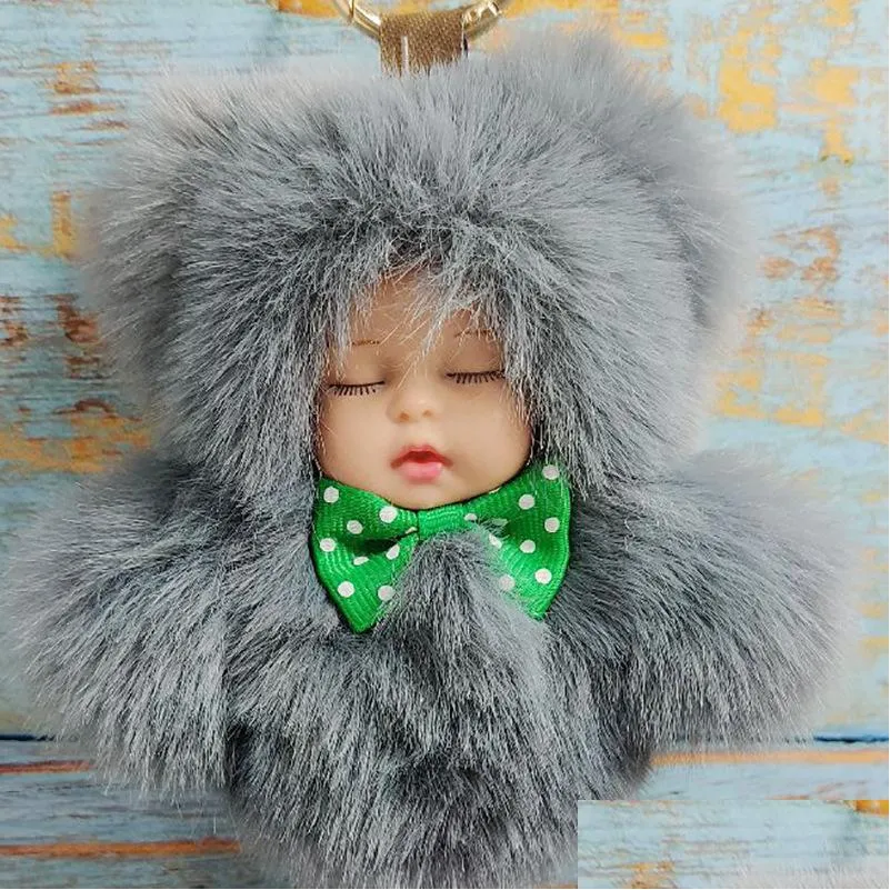 Keychains Lanyards Pompom Slee Baby Keychain Cute Fluffy Plush Doll Women Girl Bags Keyrings Cars Key Ring Gift Charming Decoratio Dhvg4