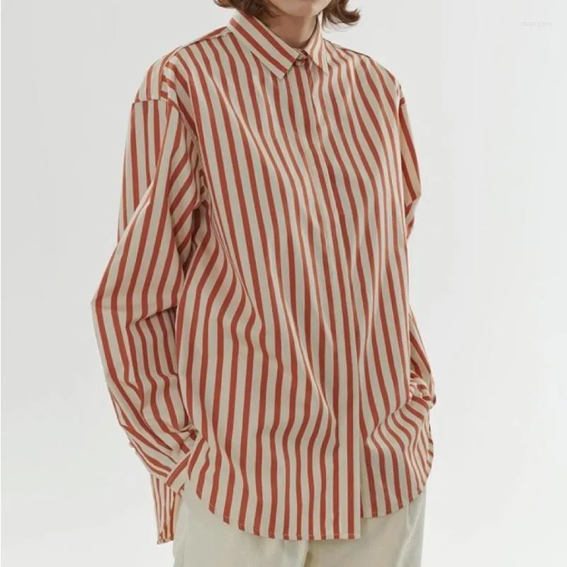 Women's Blouses Ladies Cotton Striped Turn-Down Collar Shirt Top 2023 Summer Office Commuter Women's Single Breasted Blouse Female