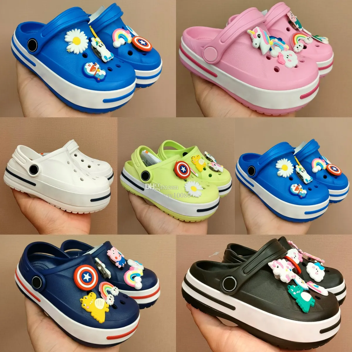 Çocuk Sandallar Tasarımcı Toddlers Hole Slipper Clog Erkek Kızlar Plaj Ayakkabı Bebekler Bebek Günlük Yaz Gençlik Çocuk Slaytları Sevimli Çizgi Çizgi Aksesuarlar