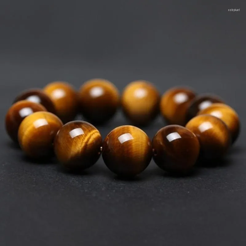 Strand Tiger Eye Stones 14mm Elastic Beads Bracelet Natural Stone Charm Bangles Fashion Jewelry Gift Men Bracelets 0121