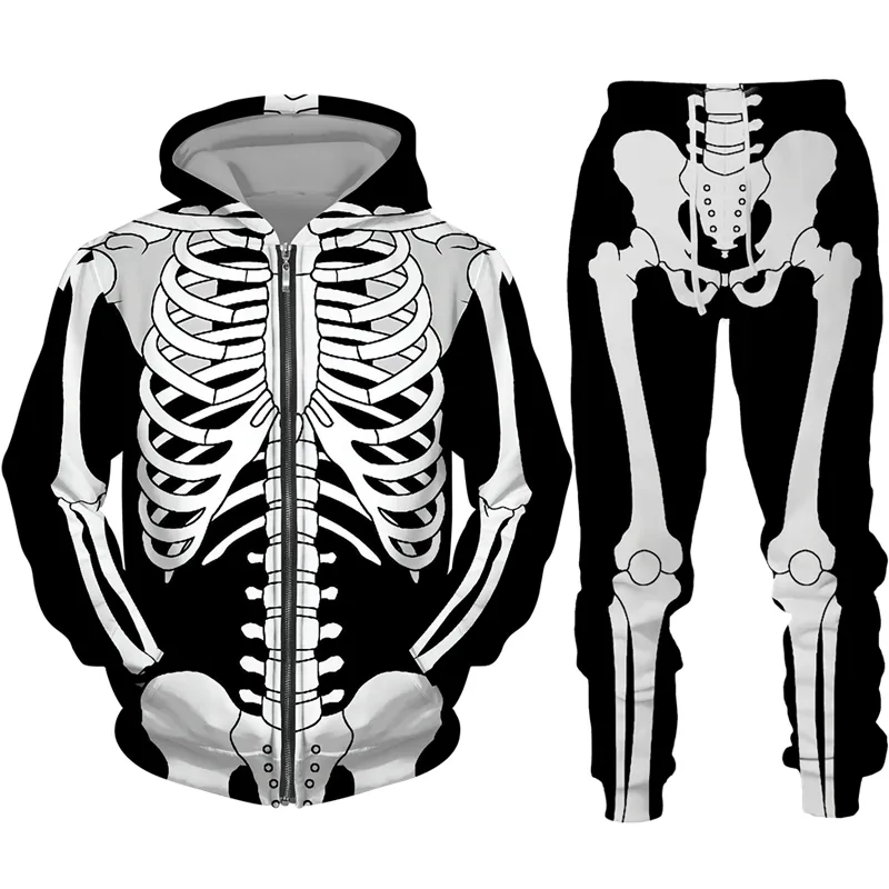 Survêtements pour hommes Funny Skeleton Organes internes Sweat à capuche imprimé en 3D / Sweat à fermeture éclair / Set Personnalité Halloween Streetwear Hommes Femmes Vêtements Costumes 230130