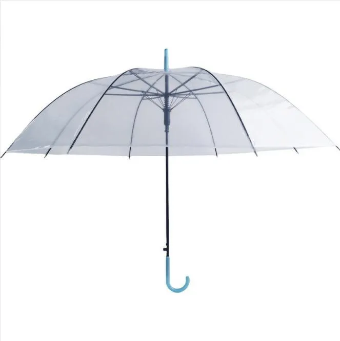 カラフルな透明な長いハンドル傘自動レインボー防水8骨傘