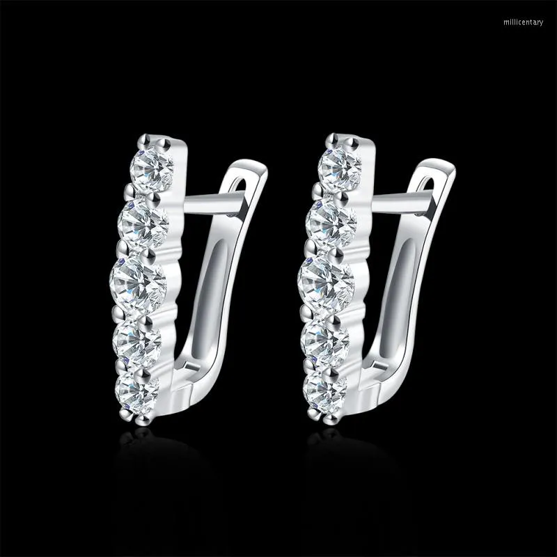 Backs Earrings Statement Jewelry Silver Color Zircon White Oval Cubic Zirconia Ear Clip For Women AE2122