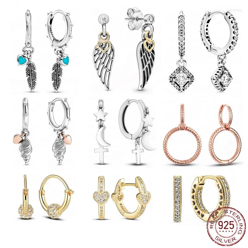 Hoop Earrings 2023 Silver Color Charm Double Fit Original Brand Charms Diy Fine Jewelry Women Gift For Earring Making