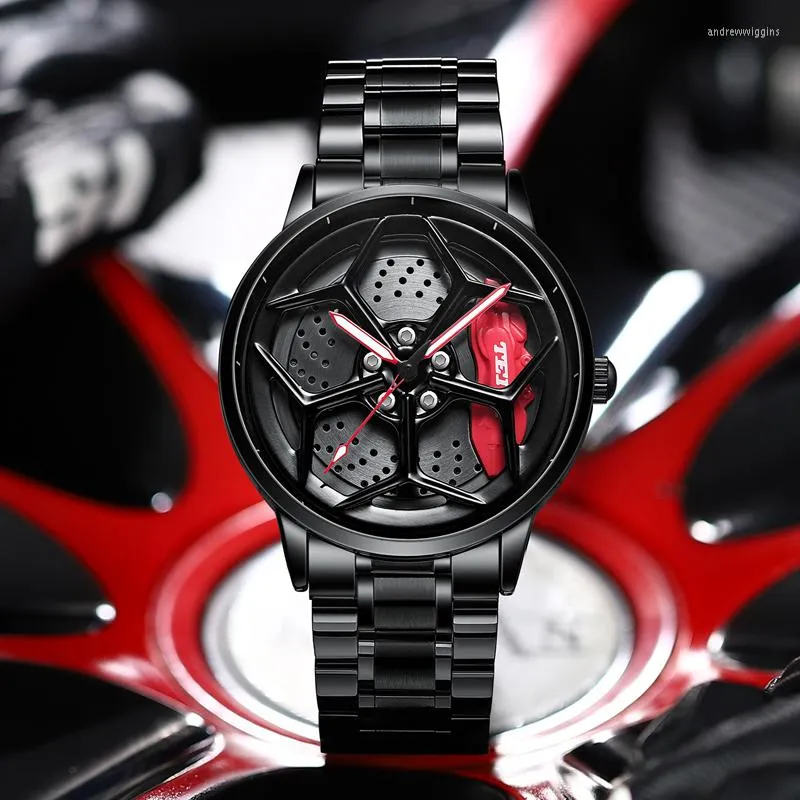 Montre de sport à Quartz pour hommes, étanche, jante de roue de voiture,  horloge 4 Oui