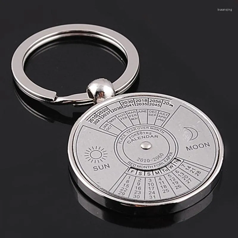 Keychains Fashion Trend Silver Color Round Perpetual Calendar Keychain For Men Women Classic Retro Personality Jewelry Gift