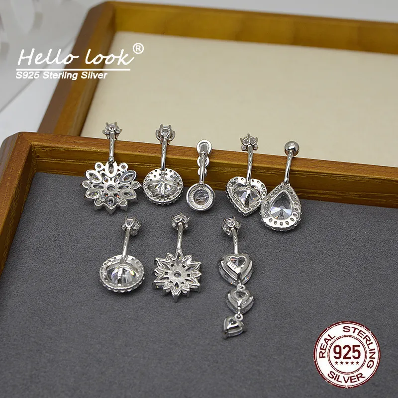 Studs Nose Rings Studs HelloLook 925 Sterling Silver Navel Piercing Luxury Zircon Belly Button Ring for Women 925 Silver Belly Piercing