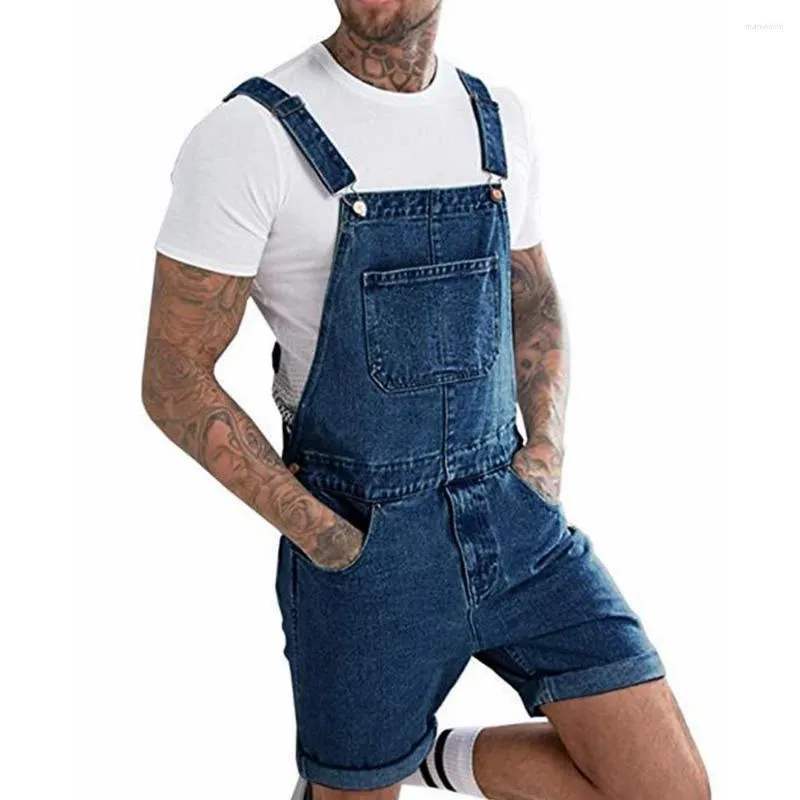 Jeans da uomo Wepbel One-Piece Salopette da lavoro Pantaloni Tuta Estate Retro Denim da uomo con pantaloncini con foro Tasche corte Lavato