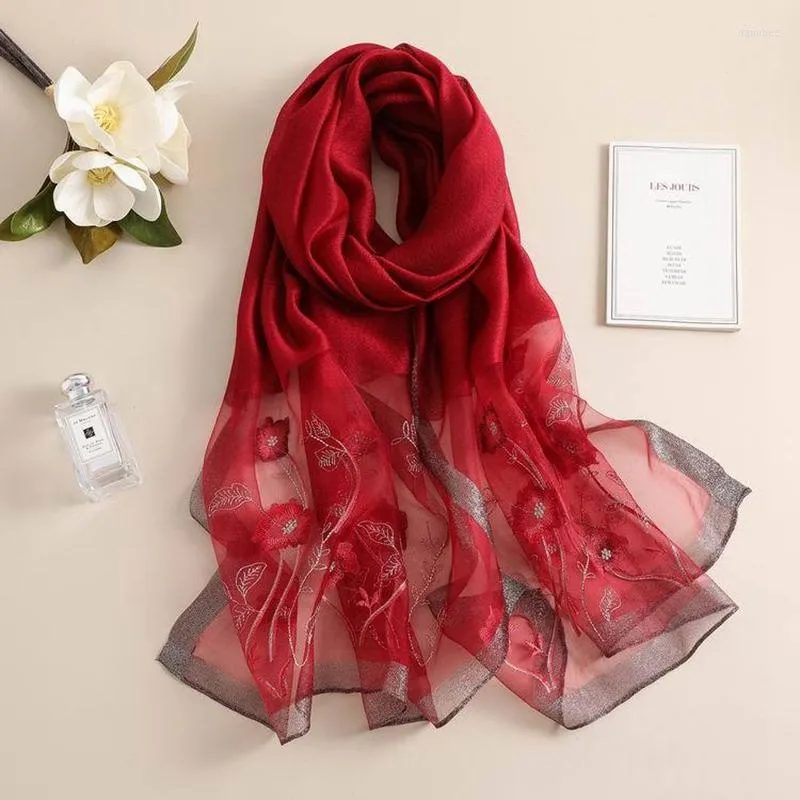 Scarves Autumn And Winter Silk Wool Embroidered Scarf Elegant Versatile Blend Women's Warm Shawl