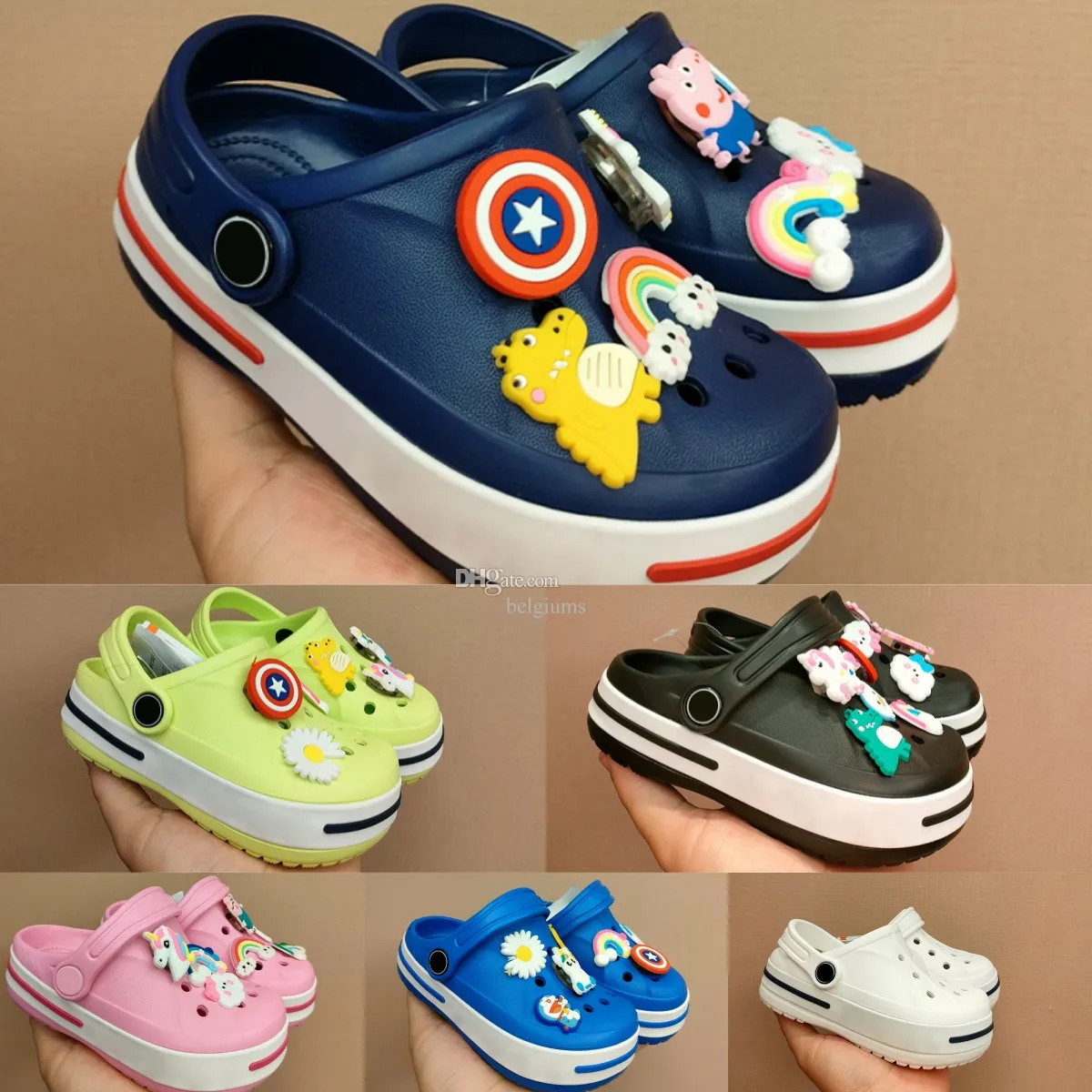 Enfants Sandales Designer Tout-petits Trou Pantoufle Clog Garçons Filles Chaussures De Plage Nourrissons Bébé Casual Été Jeunes Enfants Diapositives Mignon Dessin Animé Accessoires Charms Décor