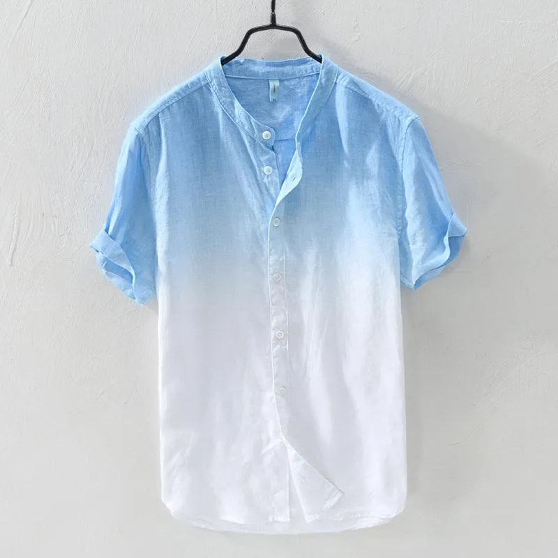 Men's T Shirts Fashion Cotton Linen Shirt For Men 2023 Hawaiian Casual Gradient Color Tee Summer Slim Fit Short Sleeve Camisas Masculina