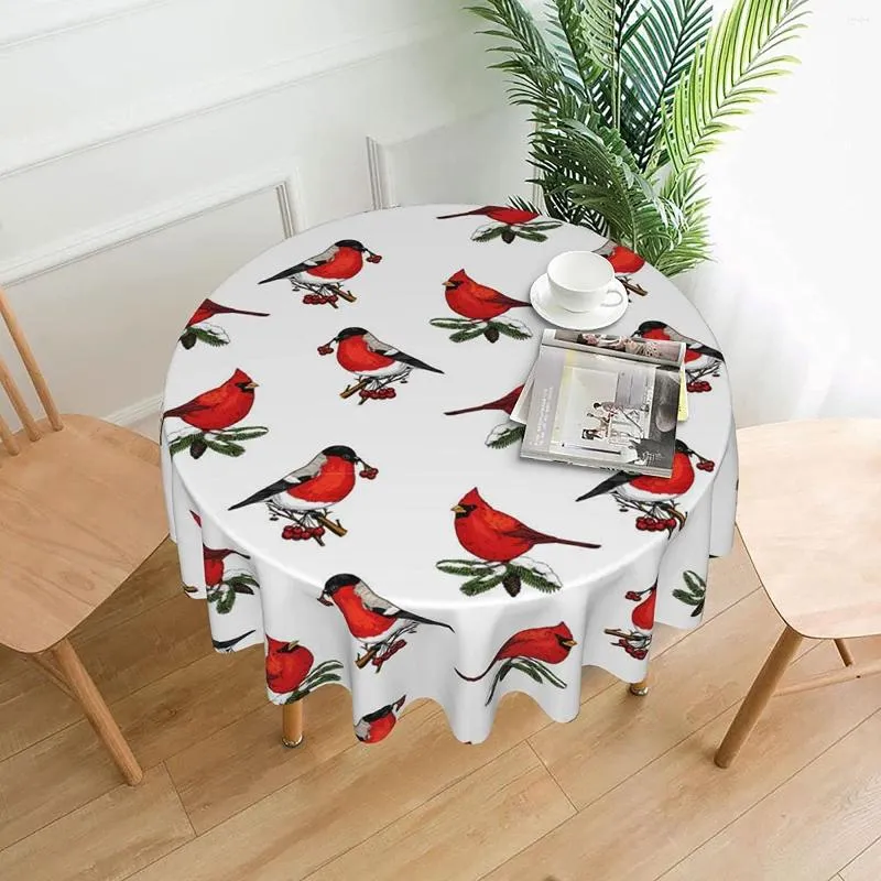 طاولة قطعة قماش الشتاء الكاردينال الطيور الحمراء عيد الميلاد الملقب الملقب غسل غطاء جولة عصرية قابلة للغسل لحفلات طعام المطبخ ديكور الطاولة