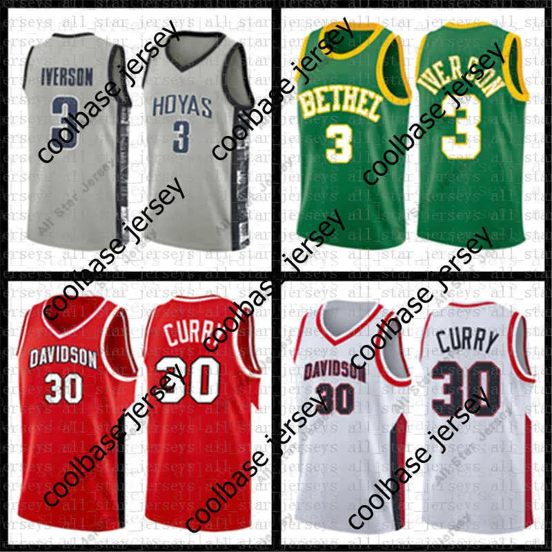 Теннисные рубашки 19 Davidson Wildcats Стивен NCAA Jersey 30 College Curry Allen 3 Айверсон Джорджтаун Бетел Университет средней школы.