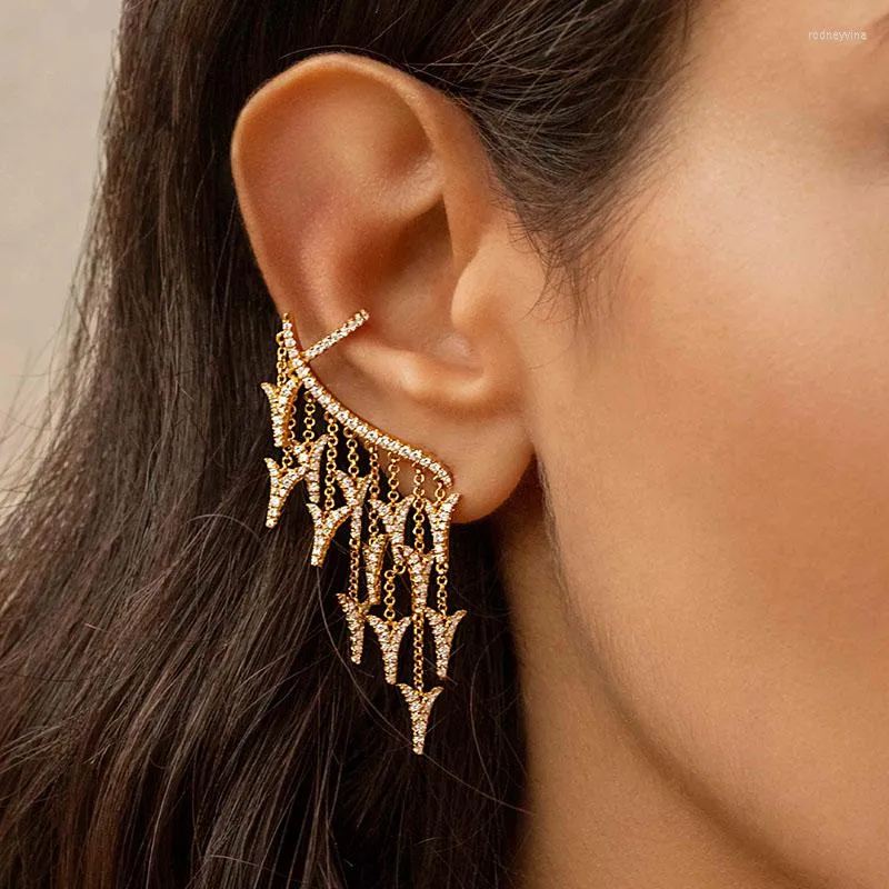 Backs Earrings Baoyocn 1pc Elegant 925 Sterling Silver Yellow Gold Color Multiple Dragon Tails Ear Bone Cuff Dangle Tassel Clip Earring