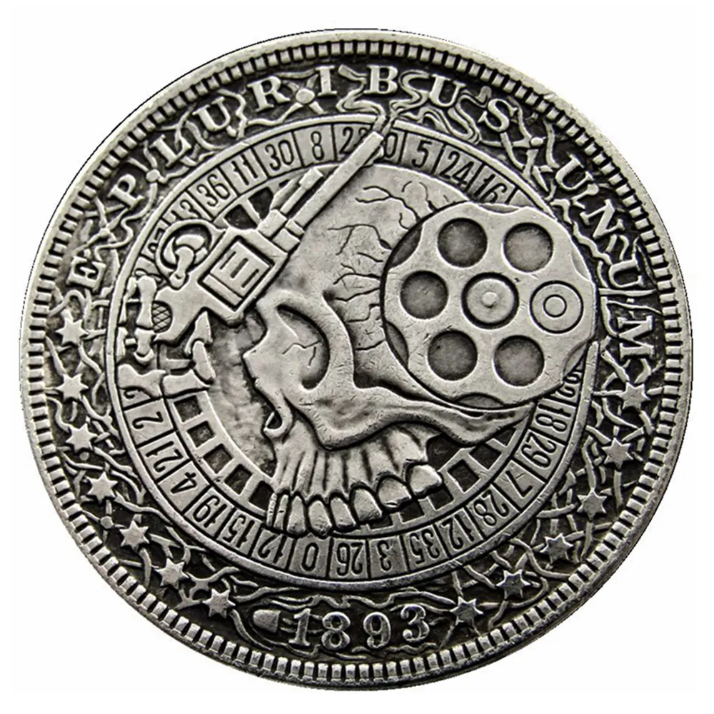 Monedas Hobo de EE. UU., dólar Morgan, calavera tallada a mano, esqueleto de zombi, copia de monedas, Artesanía de metal, regalos especiales #0040