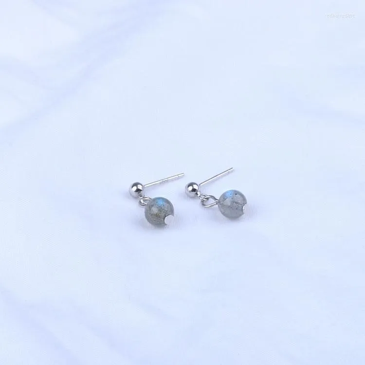 Boucles d'oreilles BOROSA 6mm boule ronde perles boucle d'oreille couleur argent Labradorite naturelle pour les femmes mode bijoux cadeaux WX1707