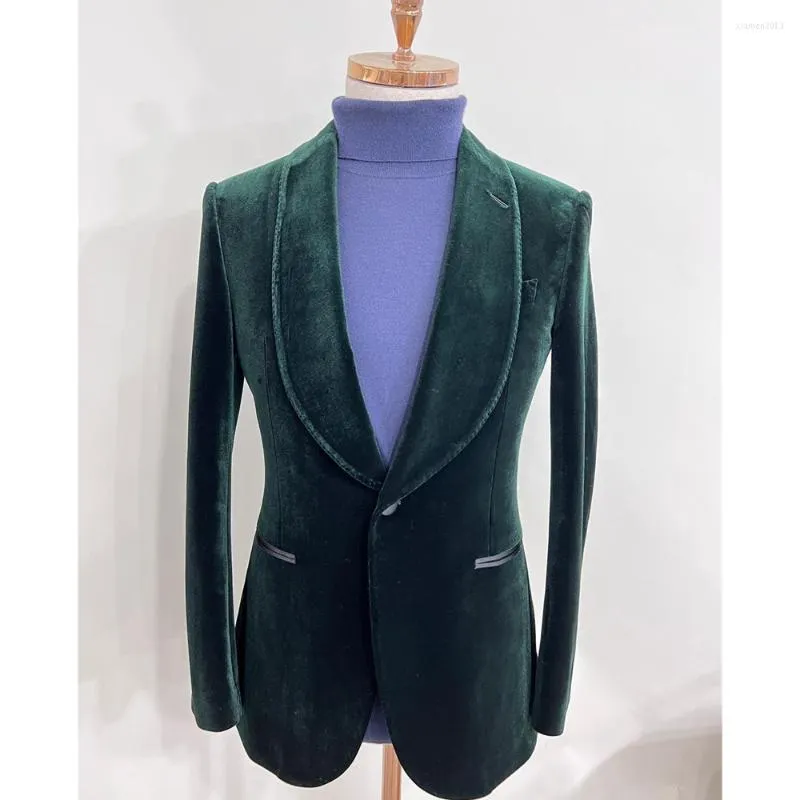 Garnitury męskie zielone aksamitne zestawy kurtki ślubnej dla mężczyzn Slim Fit Duży Custome Mężczyzna Tuxedo 2piece Gentaleman Business Casual Elegant Sukienka