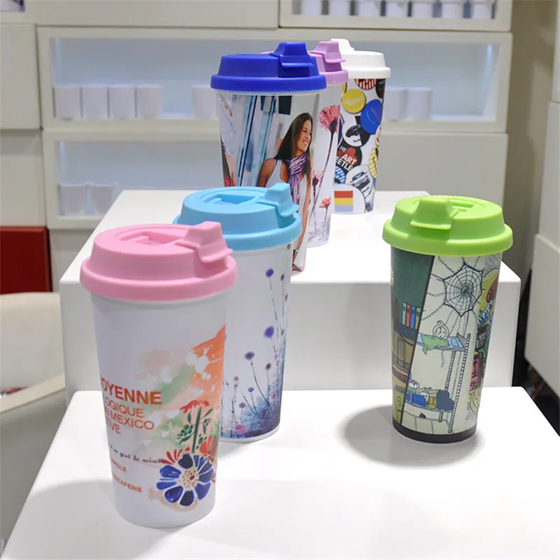 15oz Plastic Sublimation White Tumblers With Lids Heat Transfer Water Bottles DIY 450ml Double Insulated Cups Drinking Milk Mugs By Air A12