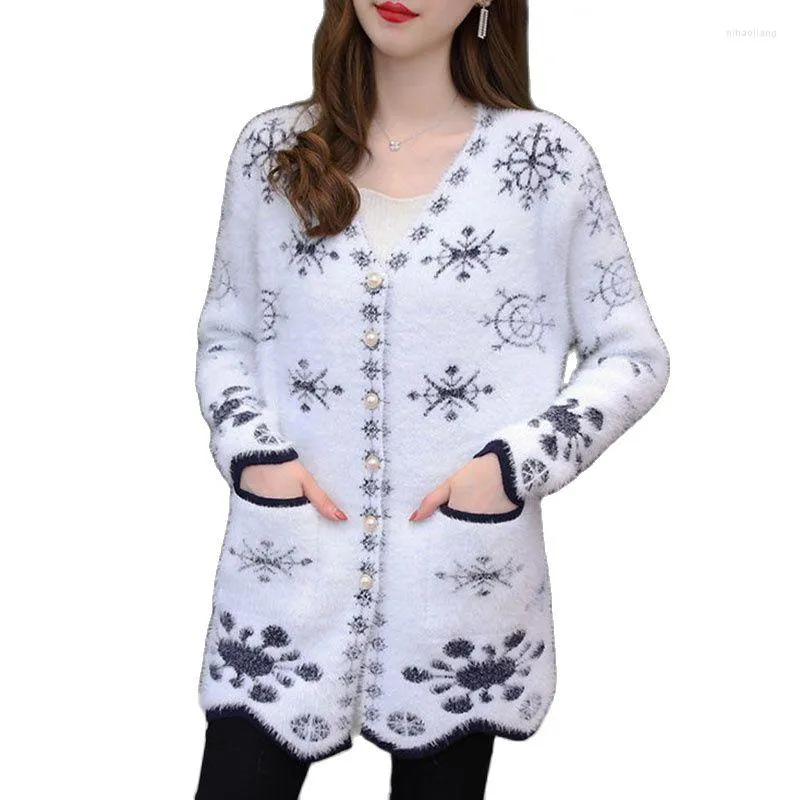 Women's Knits Ladies Sweaters Cardigan Jacket Fashion V-Neck Jacquard Knitted Sweater Coat 2023 Spring Autumn Jackets Female Outerwear