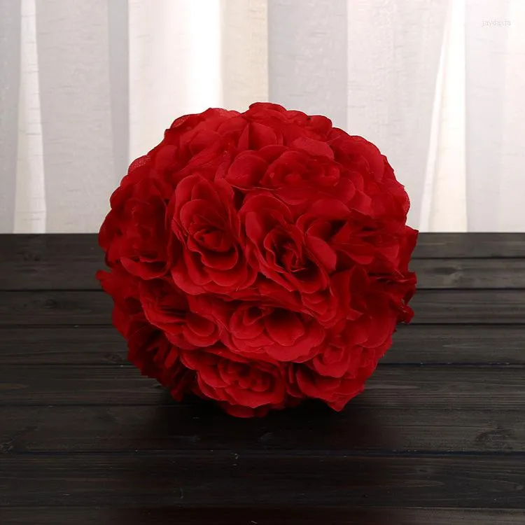 Fleurs décoratives mode 8 "(20cm) couleur rouge boule de baiser artificielle Pomander Rose Bouquet bricolage décoration de fête de mariage pendentif